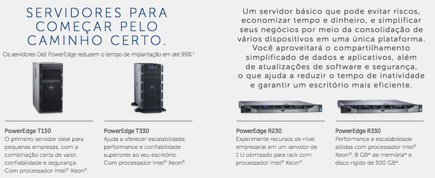 Servidores PowerEdge T130, PowerEdge T330, PowerEdge R230 e PowerEdge R330