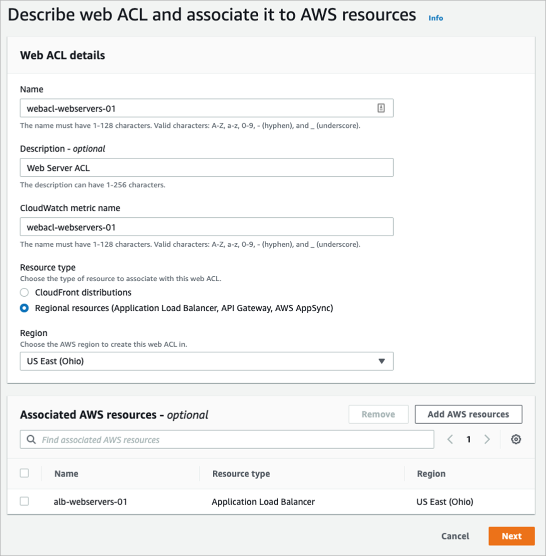 Figura 6 – Configuração WAF Web ACL.