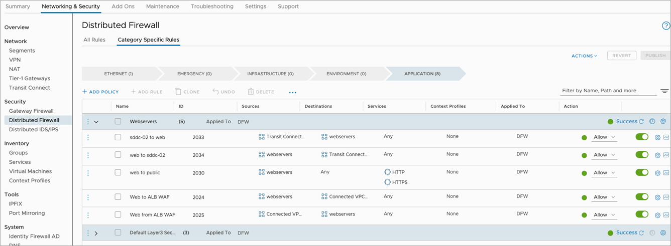 Figura 9 – Exemplo de regras de firewall distribuído.